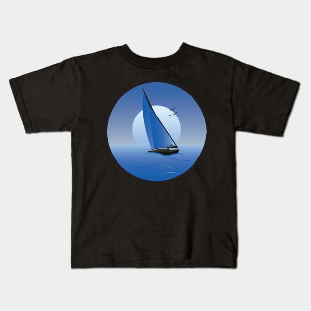 Sailboat with a Blue Moon Kids T-Shirt by PauHanaDesign